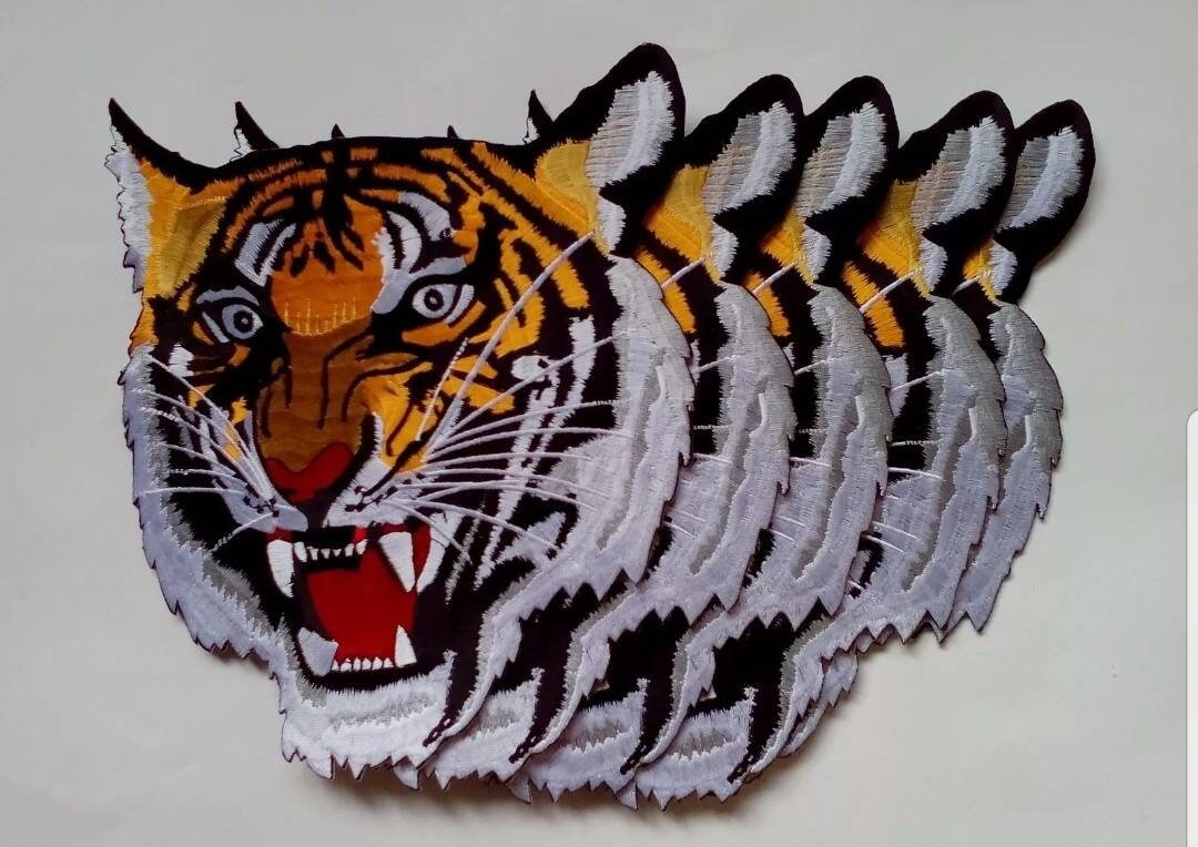 Lot of 5 Pcs Large Tiger Head Embroidered Patches 9"x7.75" iron-on