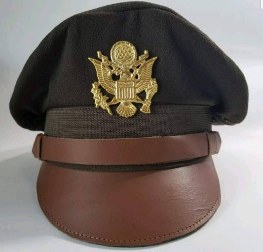 WW2 US Army Aircorps Military Airforce Officers Khaki Crusher Visor Hat Cap