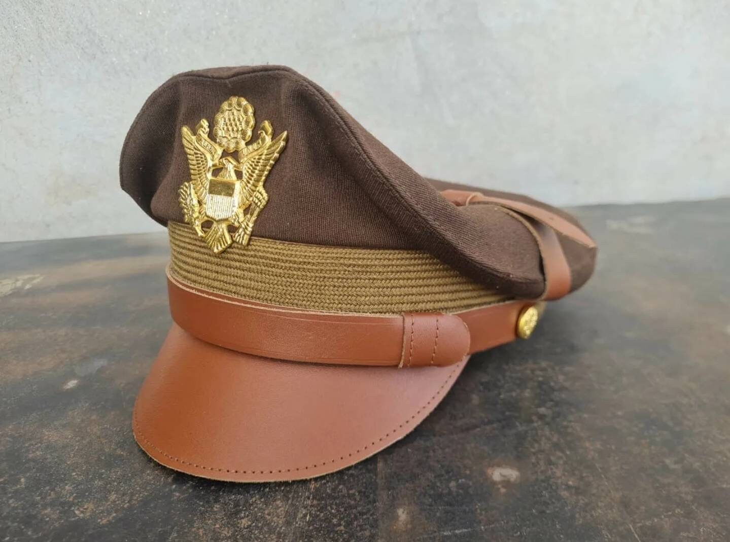 WW2 US Army Aircorps Military Officers Pilots Visor Crusher Hat Cap