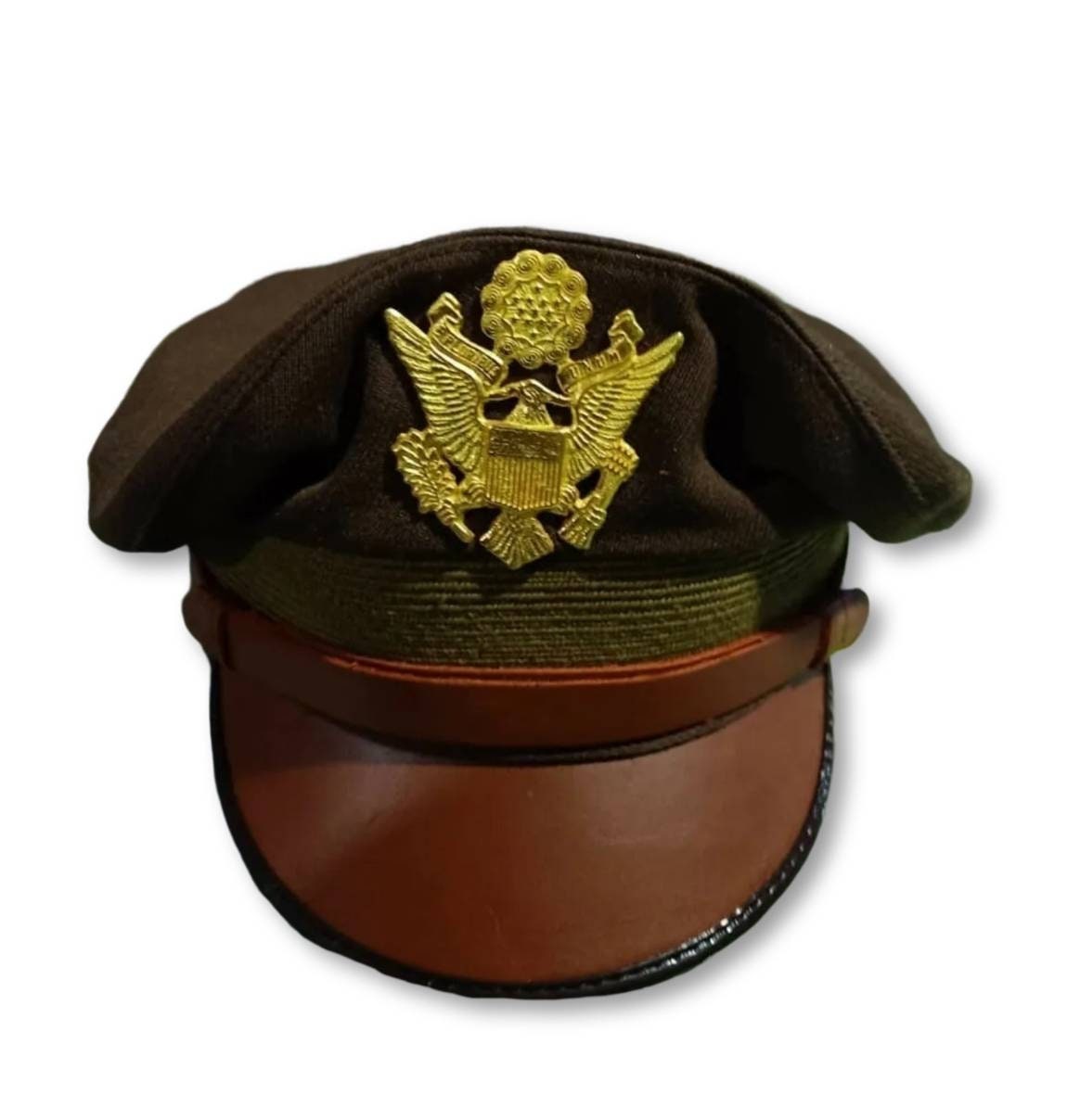 WW2 US Army Aircorps Military Officers Pilots OD Visor Crusher Hat Cap