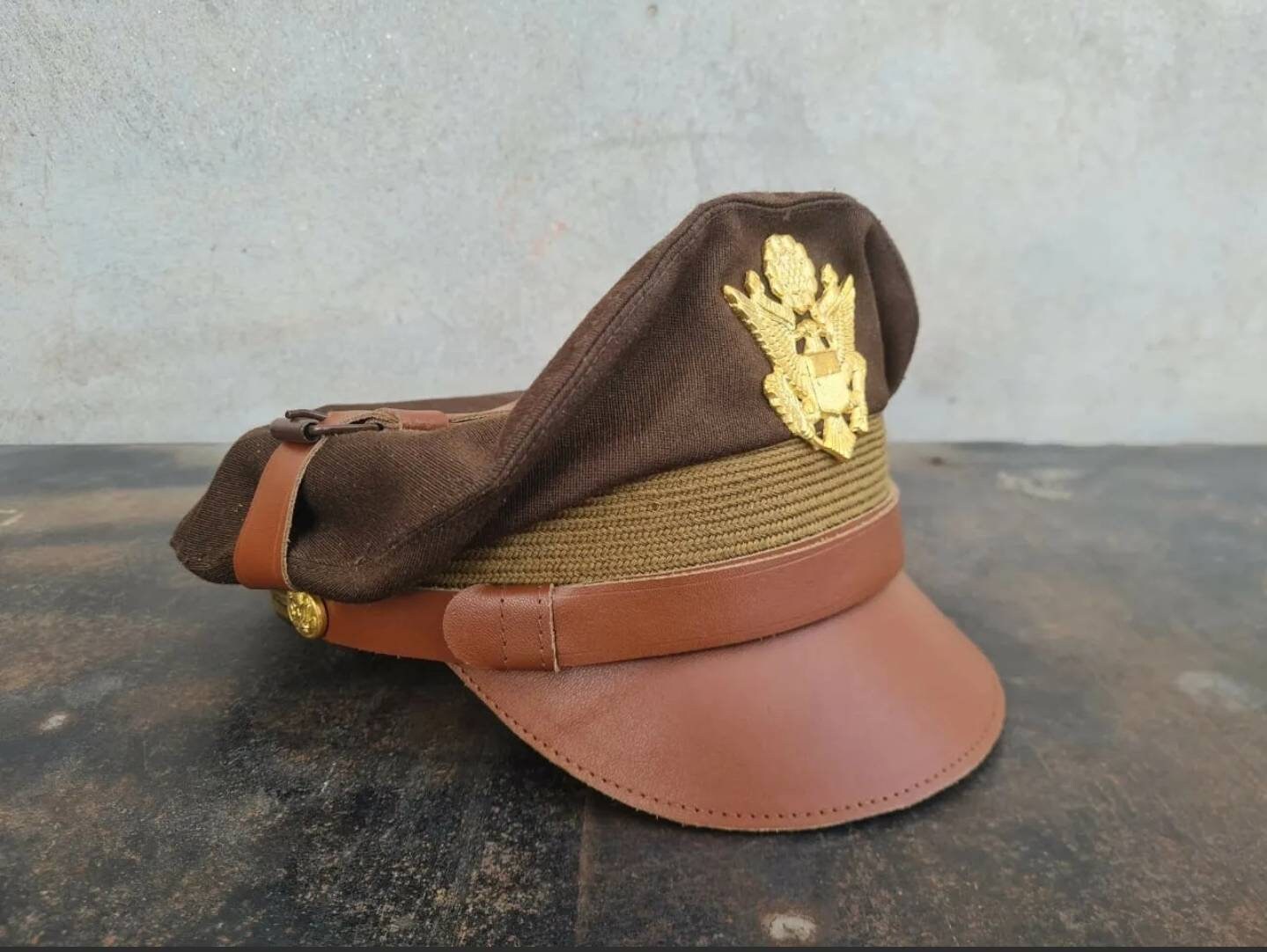 WW2 US Army Aircorps Military Officers Pilots Visor Crusher Hat Cap