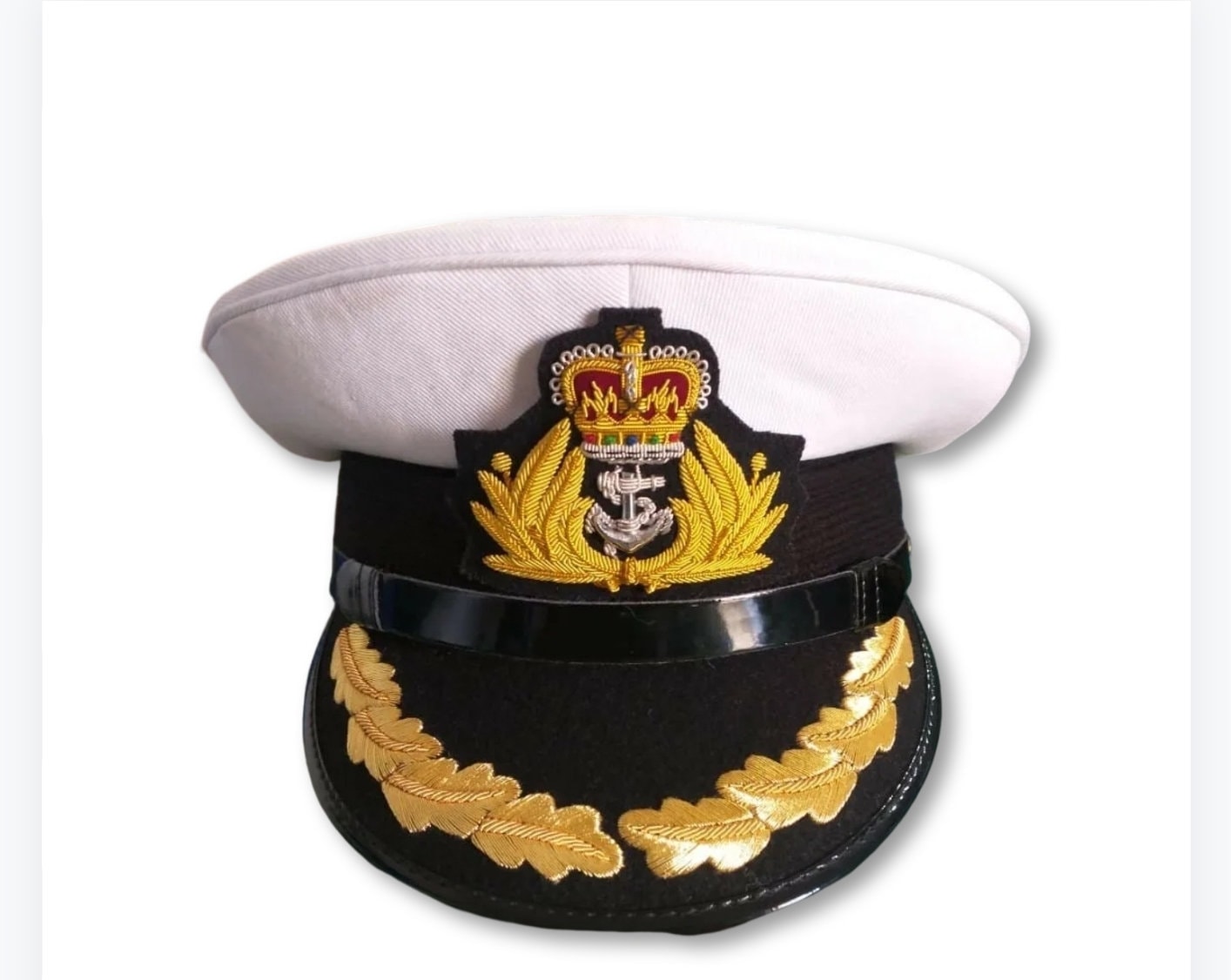 British Royal Navy Captain / Commander Officers Peaked Cap / Hat Queens Crown