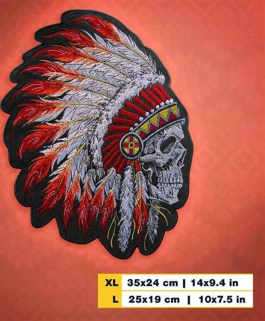 Extra Large Embroidered Back Patch Indian Chief Skull Native American for Jacket