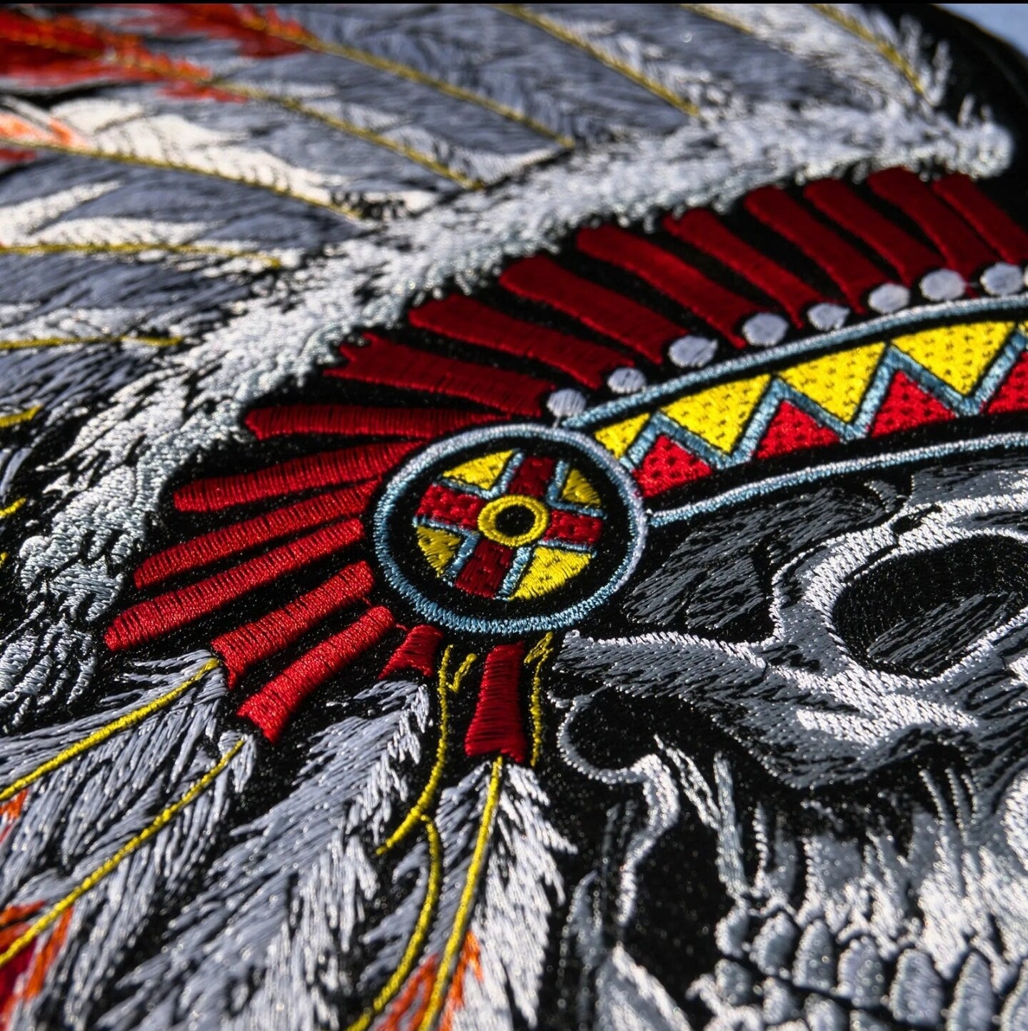 Extra Large Embroidered Back Patch Indian Chief Skull Native American for Jacket