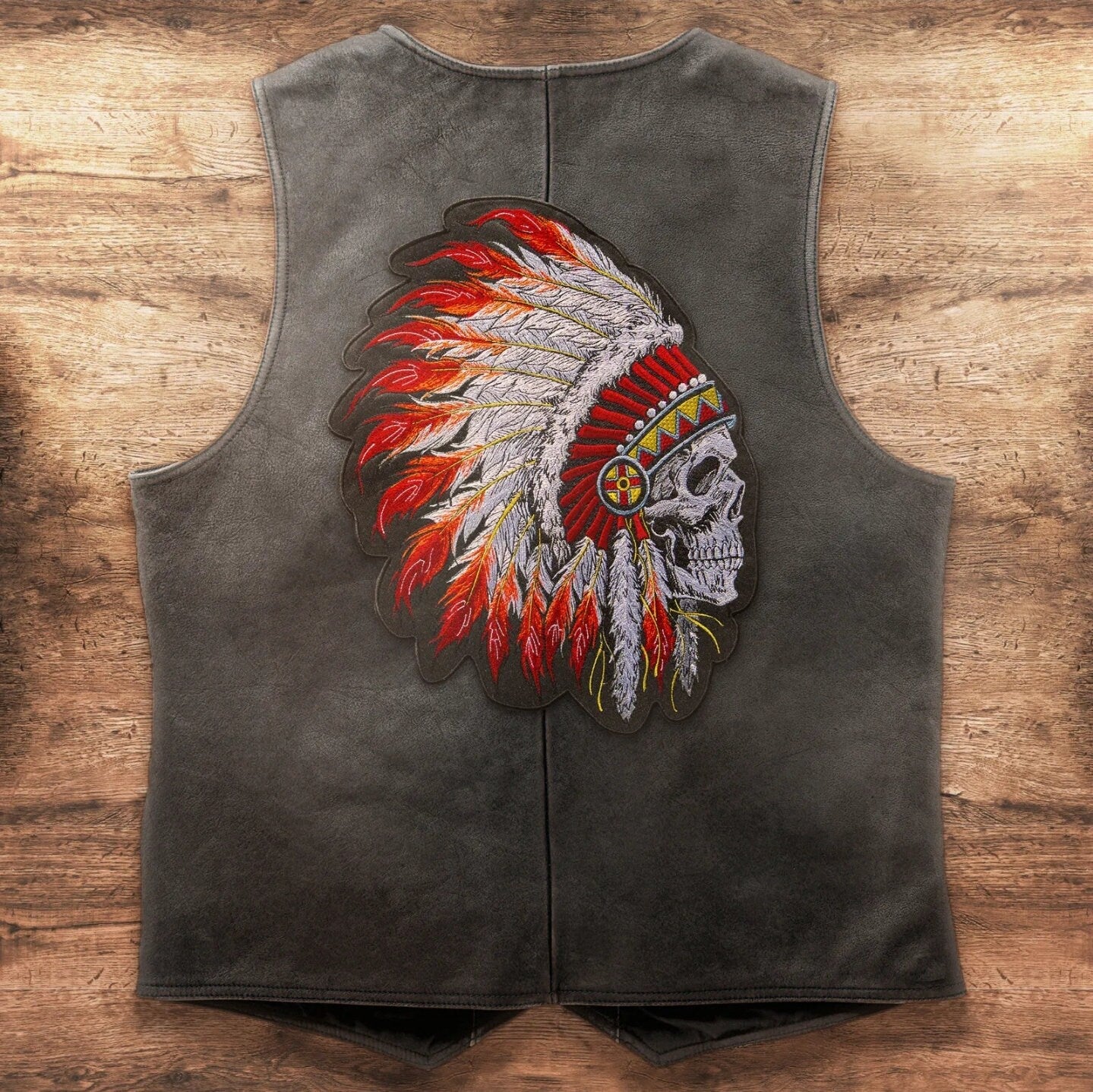 Extra Large Embroidered Back Patch Indian Chief Skull Native American for Jacket