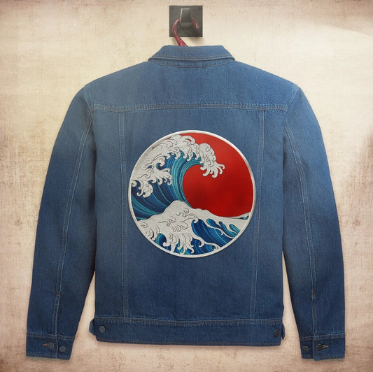 Ride the Style Wave with our LARGE Great Wave off Kanagawa Embroidered Patch - Iron On for Jackets & Clothes