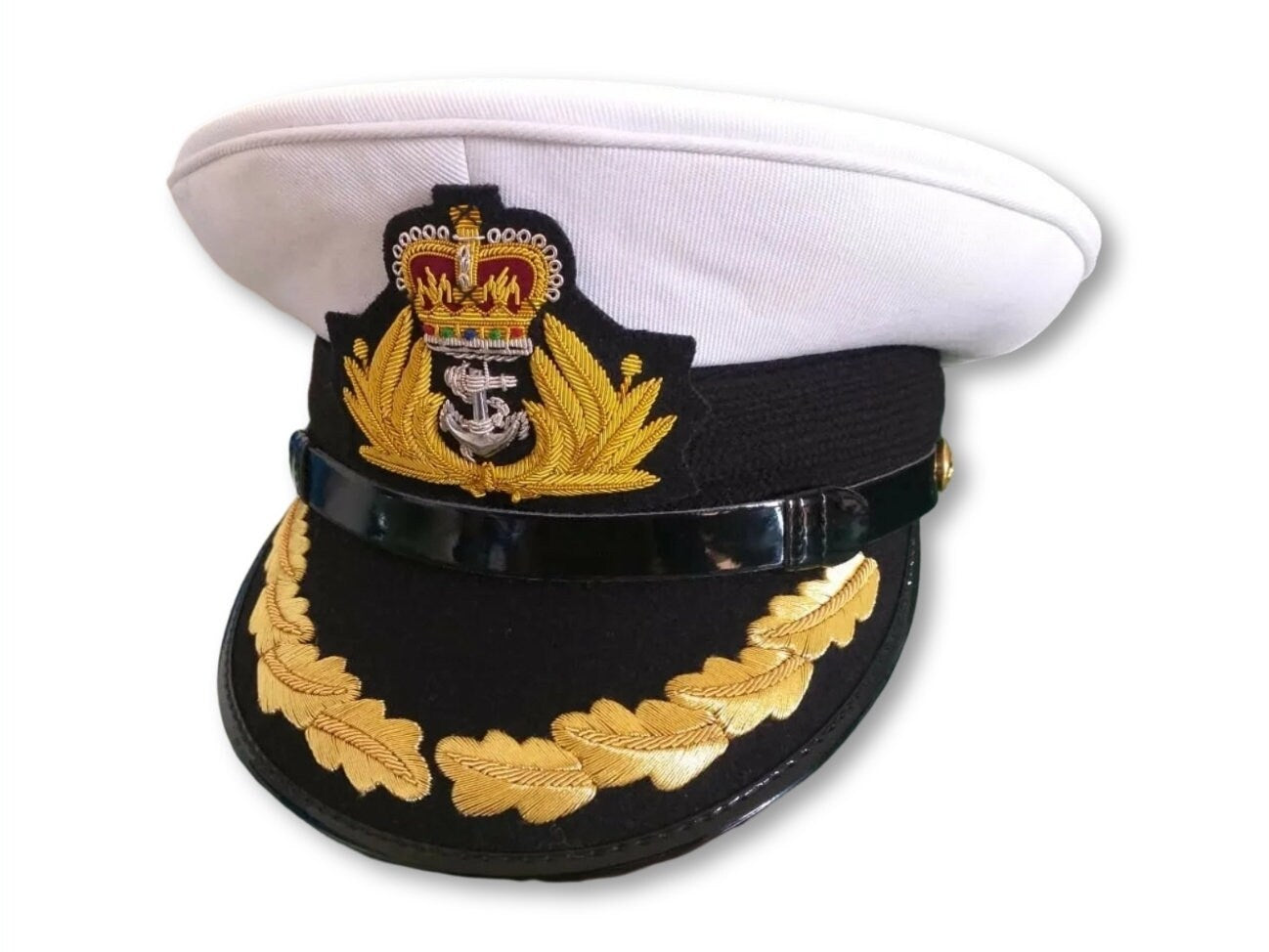 British Royal Navy Captain / Commander Officers Peaked Cap / Hat Queens Crown