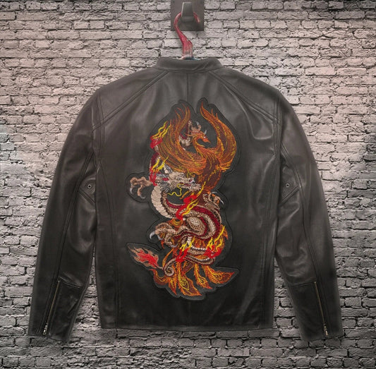 Large Back Patch Embroidered Dragon Phoenix Fire Bird Japanese Jacket Iron On