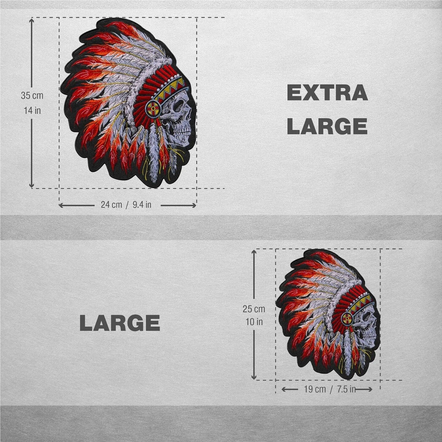 Extra Large Embroidered Back Patch Indian Chief Skull Native American for Jacket