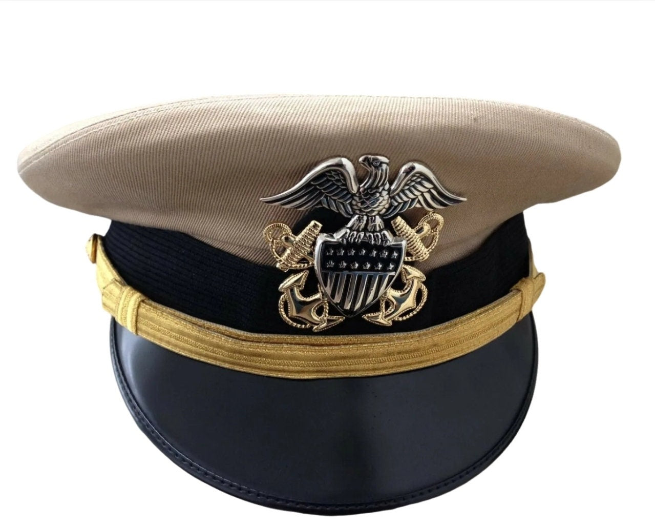 US Navy Officer's Cap Dress Khaki UNIFORM Hat w. Officer Cap